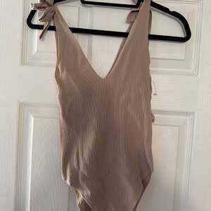 Ribbed Thong Bodysuit - Beige - Ladies